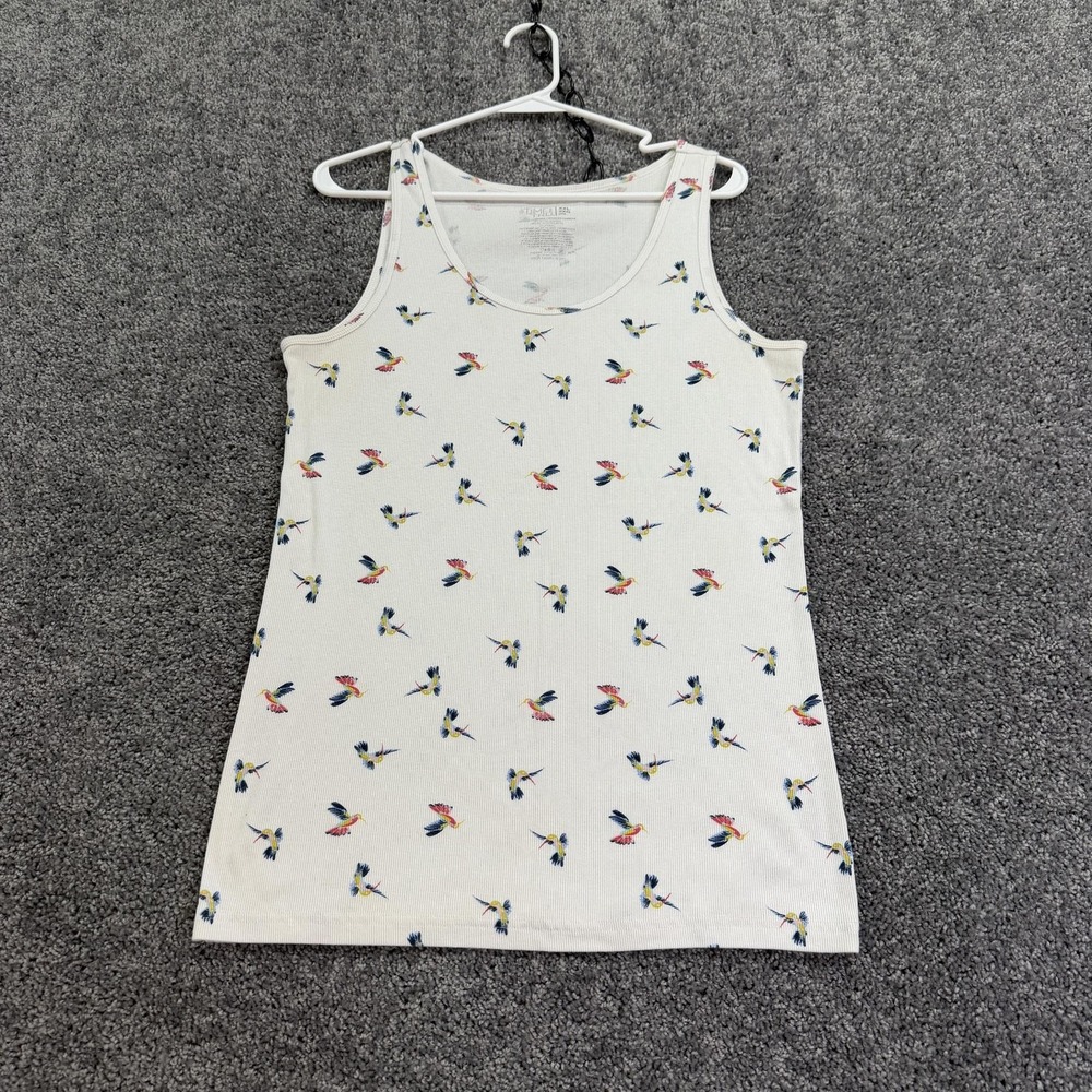 Time And Tru Tank Top Womens 2XL White Bird Print Scoop Neck Summer Casual Plus